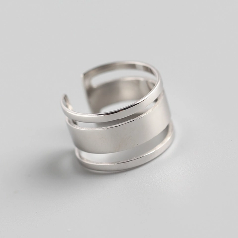 Anillo De Plata De Ley 925 Varias Capas Líneas Suaves Calado Ajustable Abierto Pulido Geométrico Estilo Chic Para Mujeres