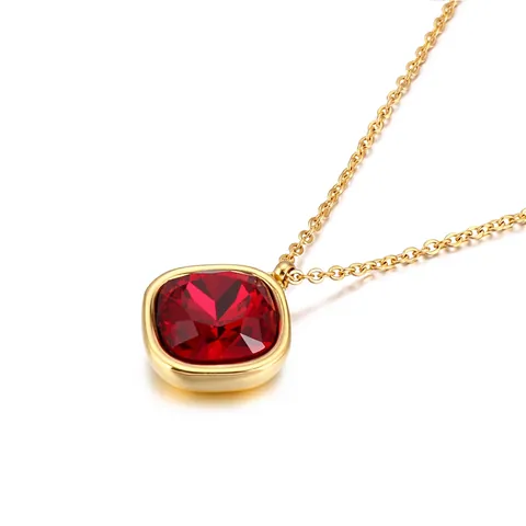 Square Gemstone Pendant Necklace Stainless Steel Gold Plated Vintage Simple Trendy Jewelry For Women
