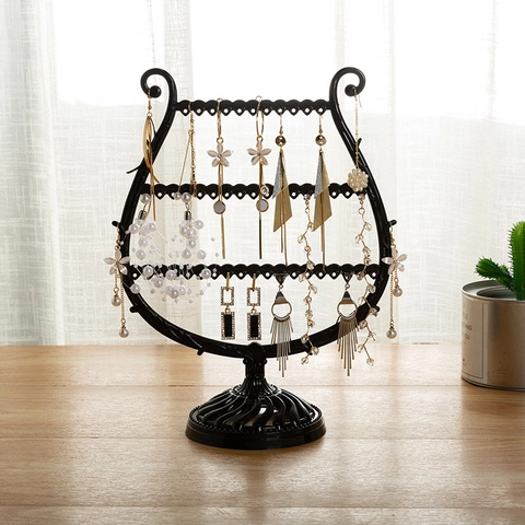 Jewelry Display Stand Harp Shape Plastic Earring Organizer Necklace Holder Desktop Storage Rack Decorative