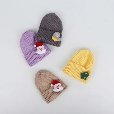 Berretto In Maglia Di Natale Acrilico Caldo Inverno Genitore-Figlio Cartone Babbo Natale Albero Risvolto