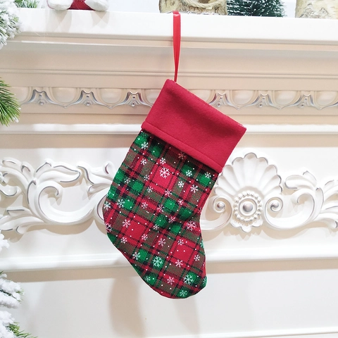 Kerstsokken Sneeuwvlok Geruite Stof Vakantie Hangende Decoratie Open Haard Cadeauzakjes Niet Geweven Stof Traditionele Stijl