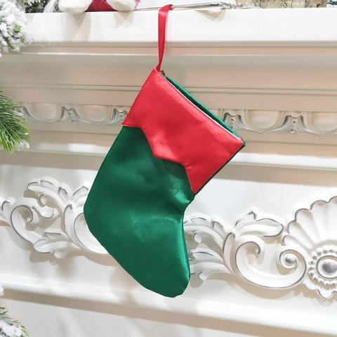 Calze Di Natale Raso Stile Elfo Sacchetti Regalo Rosso Verde Appesi Albero Festa Casa Decorazioni