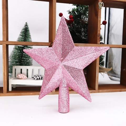 Plastic Glitter Five Point Star Christmas Tree Topper Ornament For Holiday Festival Party Home Decoration Shiny