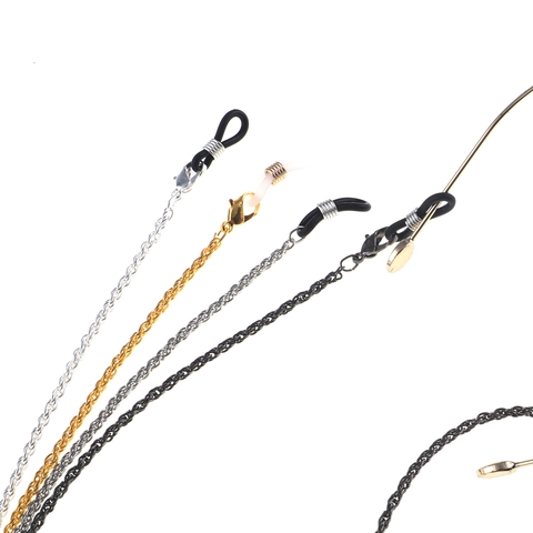 Metal Glasses Chain Non-Slip Eyewear Lanyard Twist Link Glasses Strap Holder Adjustable Rubber Loop Sunglasses Cord Accessory