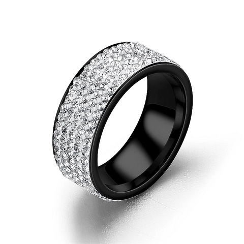Luxurious Stainless Steel Pave Rhinestone Band Ring For Men Women Gold Silver Black Rows Crystal Inlaid Finger Ring Jewelry