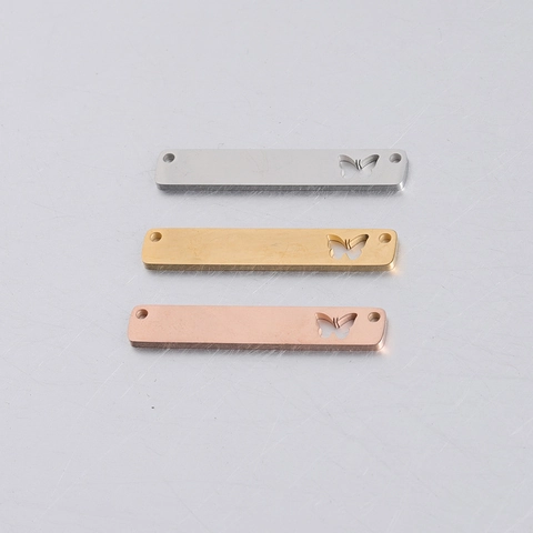 Butterfly Hollow Rectangle Bar Pendant Connector Stainless Steel Mirror Polished DIY Jewelry Making Accessories