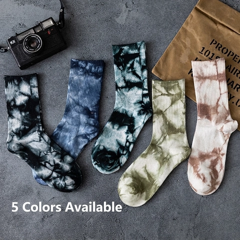 Chaussettes Mi-Mollet Tie-Dye Coton Côtelé Respirant Absorbant La Transpiration Hip Hop Streetwear Mode Unisexe Décontracté Sport