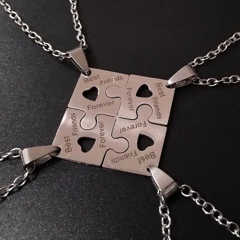 Best Friends Forever Stainless Steel Puzzle Pendant Necklaces Engraved Heart Interlocking Friendship Jewelry For Girls Women
