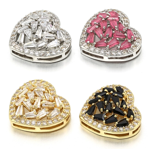 Heart Charm Connector Copper Cubic Zirconia Pave Pendant Jewelry Making Findings DIY Craft Romantic Elegant Accessories