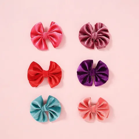 Bowknot Hair Clips Soft Velvet Solid Color Handmade Hairpin For Baby Girls Kids Princess Headwear Accessories