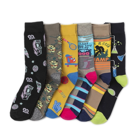 Novelty Crew Socks Cotton Blend Knit Patterned Cartoon Retro Pixel Trendy Sport Casual Unisex Adult Reinforced Heel Toe