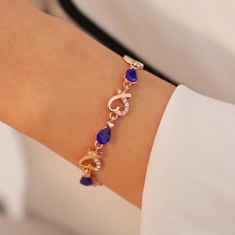 Fashion Heart Bracelet Copper Rose Gold Plated Pear Cut Colorful Zircon Rhinestone Elegant Jewelry Women Gift