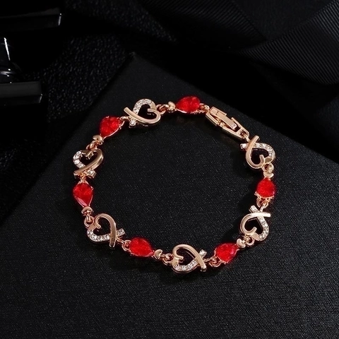Fashion Heart Bracelet Copper Rose Gold Plated Pear Cut Colorful Zircon Rhinestone Elegant Jewelry Women Gift