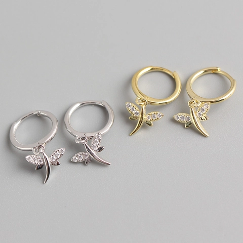 925 Sterling Silver Dragonfly Hoop Earrings With Zircon Cubic Zirconia Dainty Insect Pendant Jewelry For Women