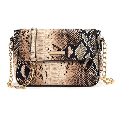 Shoulder Bag Snakeskin Pattern PU Leather Metal Chain Crossbody Handbag Vintage Flip Cover Square Small Trendy For Women
