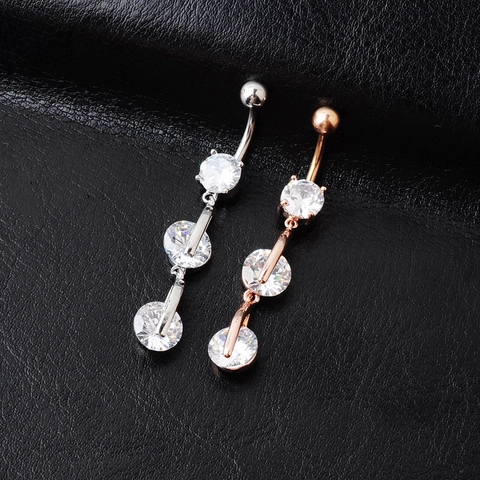 Belly Button Ring Navel Piercing Jewelry Copper Stainless Steel Round Cubic Zirconia Dangle Elegant Sparkly Body Jewelry