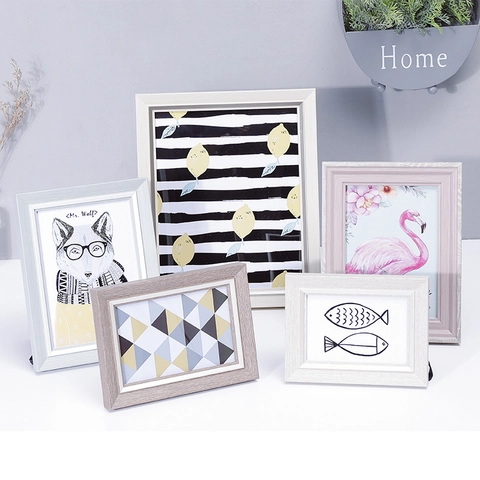 Nordic Picture Frame Plexiglass Wood Grain Desktop Standing Wall Mounted Photo Holder For Home Bedroom Living Room Decor