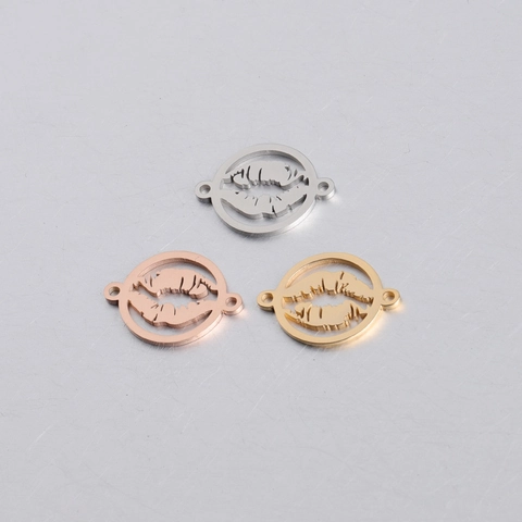 Conector De Colgante De Labios De Beso Hueco Acero Inoxidable 304 Pulido Espejo Fornituras Joyería DIY Para Collar Pulsera
