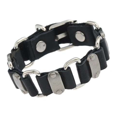 Punk Cowhide Leather Bracelet With Alloy Metal Rings Rivets Adjustable Buckle Retro Hip Hop Jewelry For Men Women
