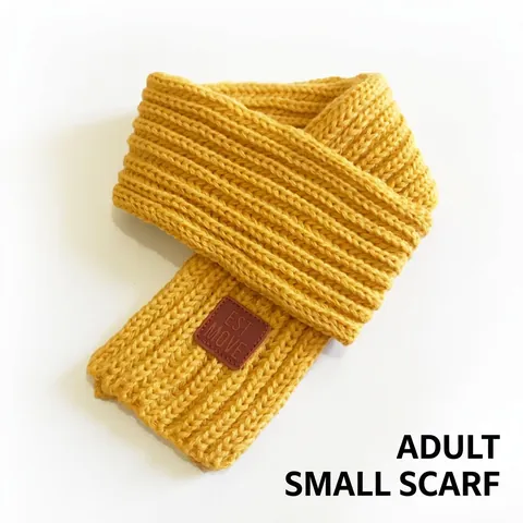 Women Fashion Knitted Wool Scarf Solid Color Ribbed Winter Warm Short Scarf With Leather Label Decorative Scarves For Daily