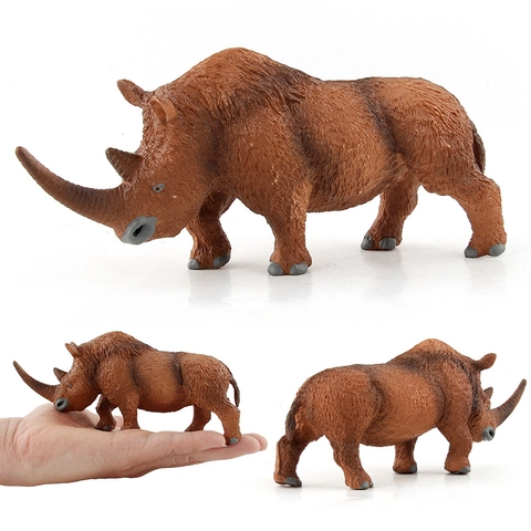 Realistisches Wollnashorn Simulationsmodell Festes Kunststoff Prähistorisches Wildtier Figur Pädagogisches Spielzeug Ornament