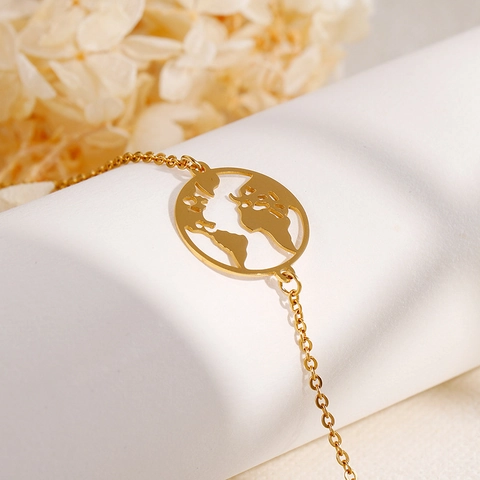 Edelstahl Weltkarte Armband Hohl Ausgeschnitten Reise Schmuck Minimalistischer Stil Für Frauen
