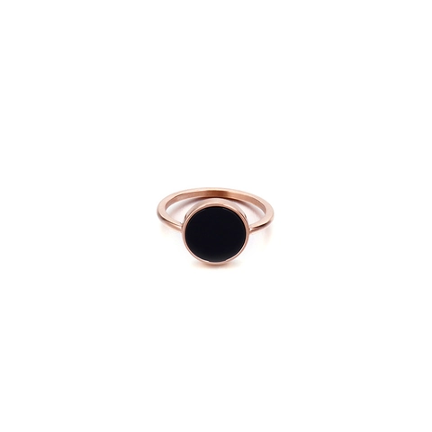 Minimalist Stainless Steel Ring With Round Black Inlay Geometric Jewelry For Women Fashion 18K Gold Plated Daily Wear