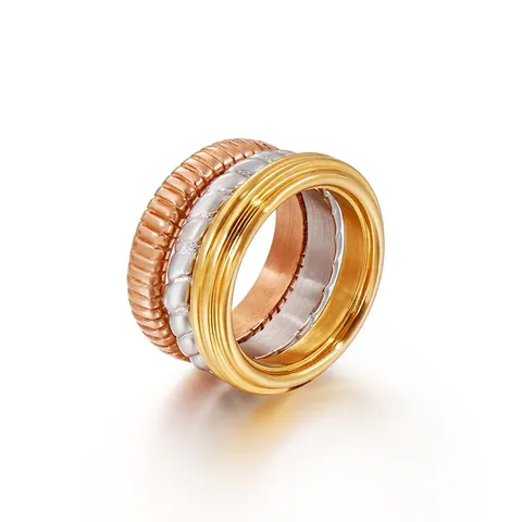 Women Fashion 3-Color Stackable Stainless Steel Rings Gold Silver Rose Gold Electroplated Minimalist Finger Ring Jewelry Gift