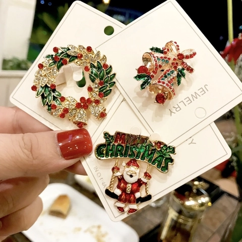 Weihnachtsserie Emaille Brosche Abzeichen Cartoon Weihnachtsmann Schneemann Rentier Legierung Strass Pin Für Damen Herren Festlicher Schmuck