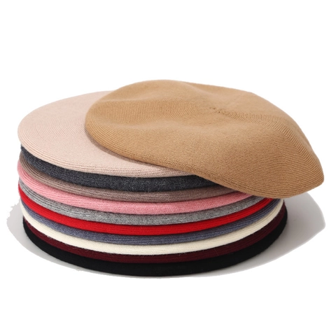 Women's Winter Wool Blend Beret Hat Warm Knitted Artist Painter Cap Japanese Minimalist Solid Color Outdoor Fashion Accessory