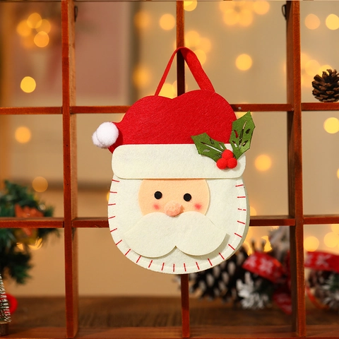 Bolsas De Regalo De Navidad Fieltro Tela Punto Bolsa Dulces Papá Noel Muñeco De Nieve Reno Cordón Asa Decoración Fiesta