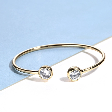 C-Förmiger Offener Armreif Kupfer Mit Rundem Zirkonia Minimalistischer Geometrischer Modeschmuck Für Damen