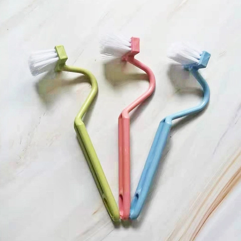 Brosse De Toilette En Forme De V À Long Manche Incurvé En Plastique Pour Le Nettoyage Des Coins De Salle De Bain