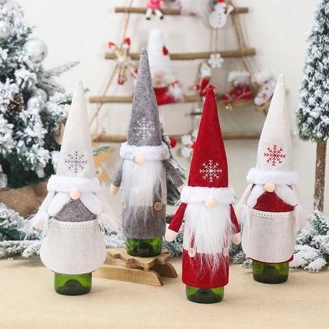 Christmas Faceless Gnome Wine Bottle Cover Xmas Dining Table Decor Faceless Old Man Champagne Bottle Bag Holiday Gift Bag Home Party Decoration
