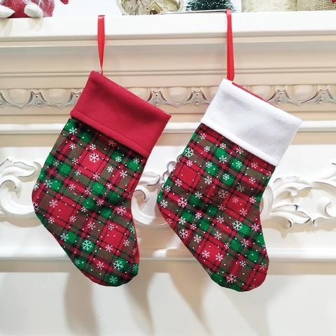 Kerstsokken Sneeuwvlok Geruite Stof Vakantie Hangende Decoratie Open Haard Cadeauzakjes Niet Geweven Stof Traditionele Stijl