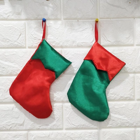 Calze Di Natale Raso Stile Elfo Sacchetti Regalo Rosso Verde Appesi Albero Festa Casa Decorazioni