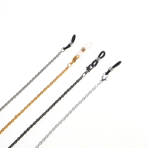 Metal Glasses Chain Non-Slip Eyewear Lanyard Twist Link Glasses Strap Holder Adjustable Rubber Loop Sunglasses Cord Accessory