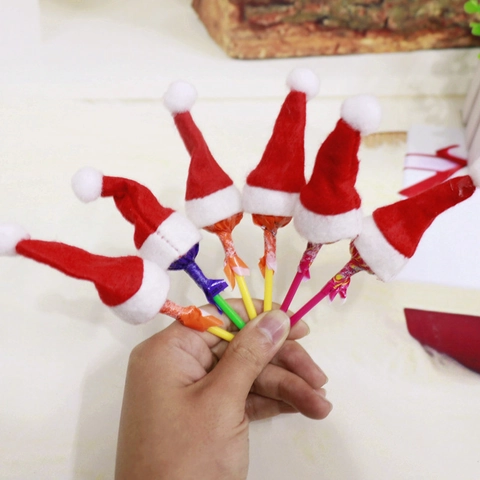 Mini Cappelli Di Babbo Natale Decorazioni Natalizie Rosso Bianco Tessuto Morbido Topper Per Lecca Lecca Copri Posate Festa