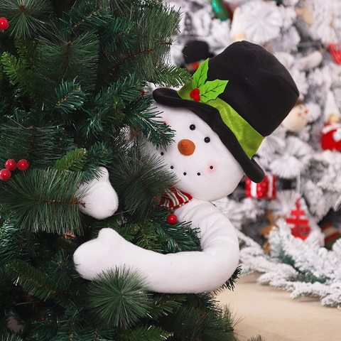 Christmas Tree Topper Hugger Plush Long Arms Santa Claus Snowman Holiday Party Home Decoration Ornament Festive Character