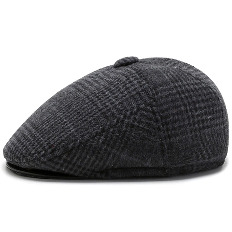 Men Winter Flat Cap Vintage Plaid Duck Tongue Hat With Ear Flaps Warm British Newsboy Cap Thickened Outerwear Hat