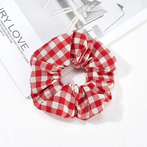 Plaid Fabric Scrunchies Hair Ties Large Elastic Gingham Pattern Simple Pastoral Style Hair Accessories For Women
