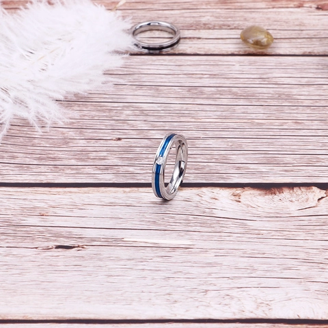 Stainless Steel Band Ring With Cubic Zirconia Inlay Colorful Enamel Line Minimalist Polished Jewelry For Men Women