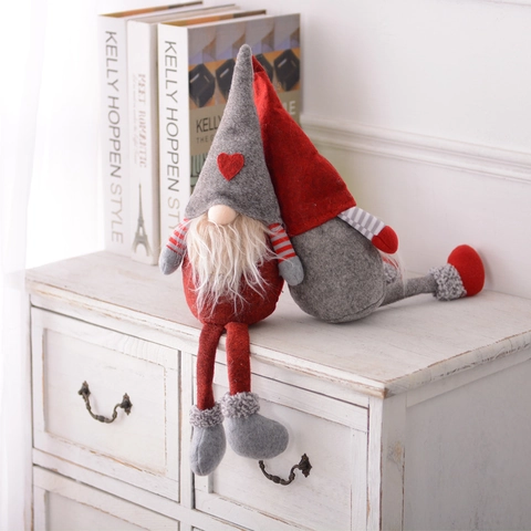 Muñeco Gnomo De Navidad Peluche Nórdico Tomte Adornos Piernas Largas Decoración Tela Rojo Gris Para El Hogar Oficina