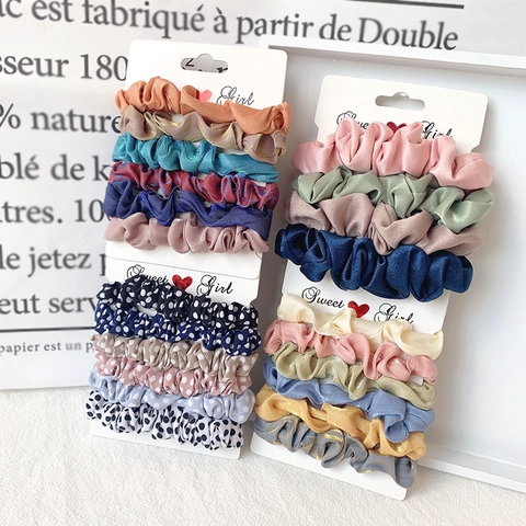 Elastic Hair Scrunchies Chiffon Satin Dot Print Solid Color Bow Knot Ponytail Holder For Women Girls Elegant