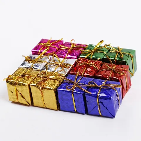 Mini Christmas Gift Box Hanging Ornaments Foam Laser Colorful Metallic Reflective Holiday Festival Tree Decoration