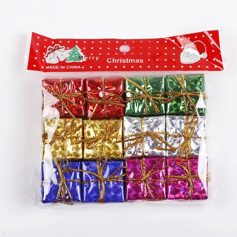 Mini Christmas Gift Box Hanging Ornaments Foam Laser Colorful Metallic Reflective Holiday Festival Tree Decoration