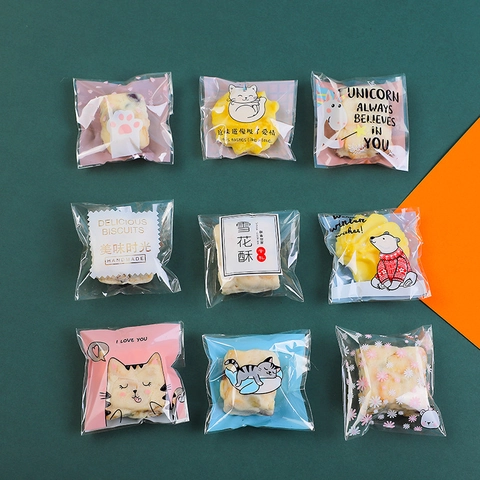 Self Adhesive Cookie Bags Plastic Food Packaging For Biscuits Candy Snowflake Crisp Cartoon Patterns Handmade Gift Pouch