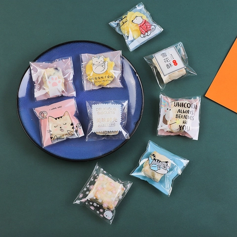 Self Adhesive Cookie Bags Plastic Food Packaging For Biscuits Candy Snowflake Crisp Cartoon Patterns Handmade Gift Pouch