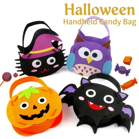 Halloween DIY Candy Bag Felt Portable Trick Or Treat Handbag Cartoon Pumpkin Bat Cat Owl Festival Party Favors For Kids