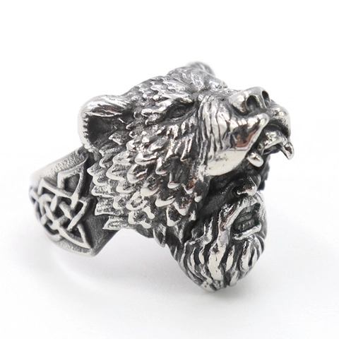 Wikinger Wolf Ring 316L Edelstahl Nordischer Krieger Bärenkopf Übertriebener Punk Gothic Biker Schmuck Für Herren Retro